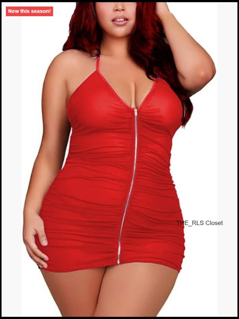 Plus Size Sheer Stretch Mesh Babydoll Chemise Dress Zipper Halter Lingerie